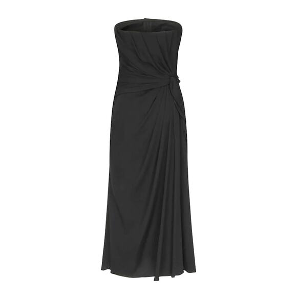 DOLCE & GABBANA Strapless Ruched Midi Dress Black 46 XL - Picture 6 of 9